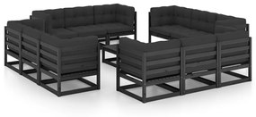 vidaXL 13 pcs conjunto lounge de jardim c/ almofadões pinho maciço