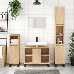 vidaXL 3 pcs conj. móveis casa banho derivados madeira carvalho sonoma