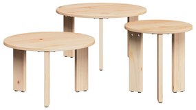 vidaXL Mesa de centro 3 pcs Natural Madeira de pinho maciça