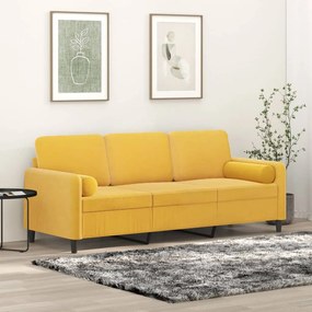 vidaXL Sofá 3 lug. c/ almofadas/almofadões 180 cm veludo amarelo-claro