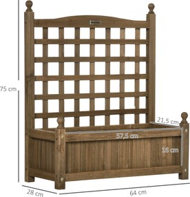 Floreira com treliça, floreira com suporte, 64 x 28 x 75 cm, com inserções de rega, em madeira maciça