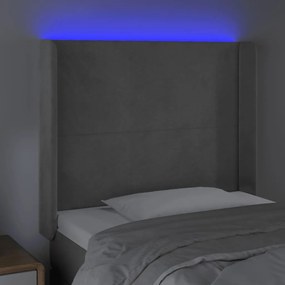 Cabeceira cama c/ luzes LED veludo 103x16x118/128cm cinza-claro