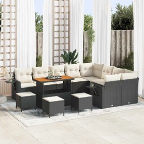 vidaXL Conjunto de Sofá de Jardim 13 pcs Preto e Creme vime PE