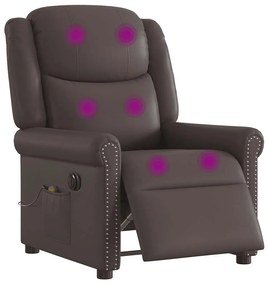 Poltrona massagens reclinável elétrica couro artif. castanho