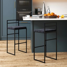 Conjunto de 2 cadeiras de bar com assento alto, almofada de veludo e apoio para os pés, altura 74 cm, preto