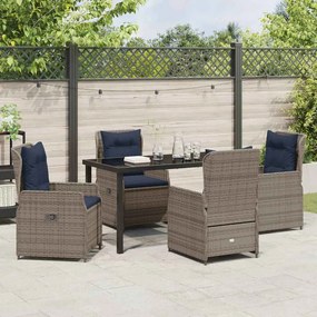 Conjunto de Jantar de Jardim 5 Peças Cinza Rattan de Polietileno