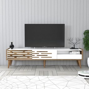 Móvel TV Valensiya – Nogueira e Branco – 180x35x45 cm