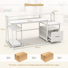 Secretária de computador de 168 cm com suporte para monitor Armário para impressora Armário para impressora Prateleiras de arrumação para escritório B