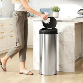 Balde de Lixo de Cozinha Automático 55 L em Aço Inoxidável com Sensor Infravermelho Fechamento Suave 32x30x78,5 cm Prateado