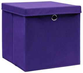 Caixas de arrumação com tampas 10 pcs 32x32x32 cm tecido roxo