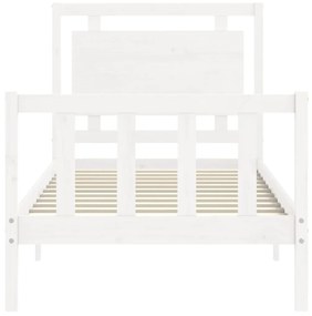 Estrutura de cama com cabeceira 90x190 cm madeira maciça branco