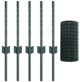 Cerca Euro com 5 Postes U Verde 0.4x10 m Aço