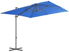 Guarda-sol cantilever com poste de aço 250x250 cm azul ciano