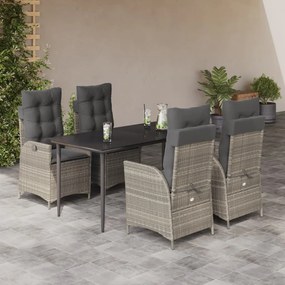 vidaXL 5 pcs conjunto de jantar p/ jardim c/ almofadões cinzento claro