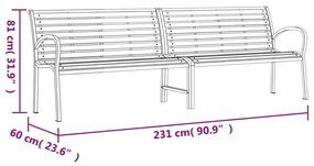 Banco de jardim duplo 231 cm aço e WPC preto