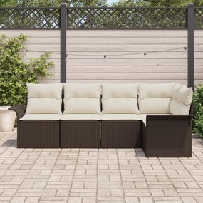 Conjunto de Sofás de Jardim 5 Peças com Almofadas Castanho Rattan Poli