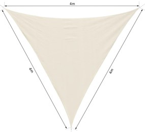 Vela de Sombra Triangular 4x4x4 m Toldo Vela de HDPE com Proteção UV Aneis em Forma de D e Cordas para Jardim Pátio Piscina Creme