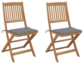 vidaXL Cadeiras de jardim dobráveis c/ almofadões 2 pcs acácia maciça