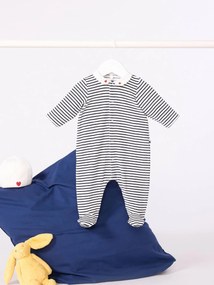 Pijama em veludo com gola estampada PETIT BATEAU, para bebé marinho