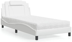 Cama com colchão 100x200 cm couro artificial branco