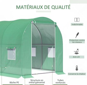 Estufa de jardim em forma de túnel, área útil de 6 m², 3 m (C) x 2 m (L) x 2 m (A), estrutura tubular reforçada, porta com fecho de correr, 6 janelas