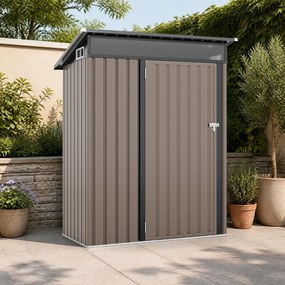 Abrigo de Jardim para Ferramentas, 150 x 89 x 185 cm, Cobertura Inclinada, Cinzento