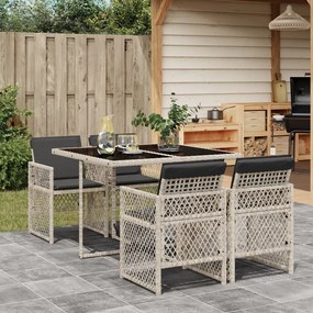 vidaXL 5 pcs conjunto de jantar p/ jardim c/ almofadões cinzento claro
