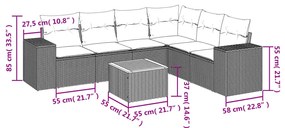 7 pcs conjunto de sofás p/ jardim c/ almofadões vime PE preto