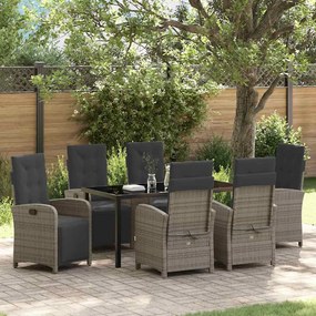 vidaXL Conjunto de Jantar de Jardim com 7 Peças e Almofadas Cinza de Rattan Poliéster