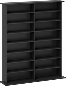 HOMCOM Arrumação para Cd e Dvd com 16 Compartimentos e 12 Prateleiras Reguláveis Capacidade Máx. 720 Cd/396 Dvd e Blu-Ray Preto | Aosom Portugal