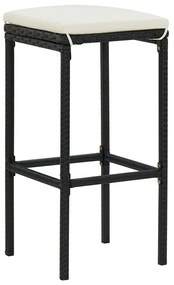 Bancos de bar com almofadões 4 pcs vime PE preto