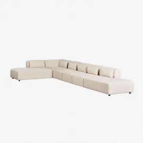 Sofá Modular De Canto Em 6 Peças Com Duplo Divã Fogler Linho Veludo Bege Linho - Sklum