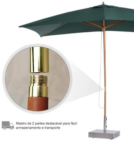 Outsunny Chapéu de Sol de Jardim com Sistema de Polia Teto Ventilado e Mastro de Madeira para Terraço Pátio Exterior 2,95x2x2,55m Verde