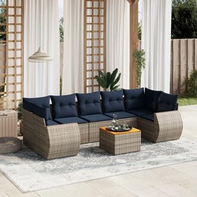 vidaXL 8 pcs conjunto sofás p/ jardim c/ almofadões vime PE cinzento