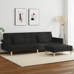 Sofá-cama de 2 lugares com apoio de pés tecido preto