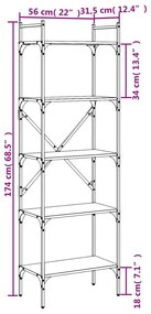 Estante c/ 5 prateleiras derivados de madeira carvalho fumado