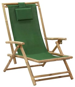 Cadeira de descanso reclinável bambu e tecido verde