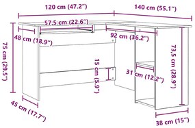 Escrivaninha vidaXL em Preto Carvalho de 120x140x75 cm em Madeira Enge