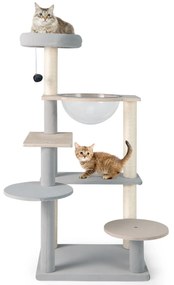 Árvore fofa para gatos com postes de arranhar de sisal e bola pendurada