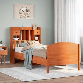 Cama com estante sem colchão 75x190cm pinho maciço castanho-mel