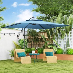 Guarda-sol  de 3 x 3 m com manivela, base em cruz, inclinação ajustável e rotação de 360°, de 180 g/m² azul