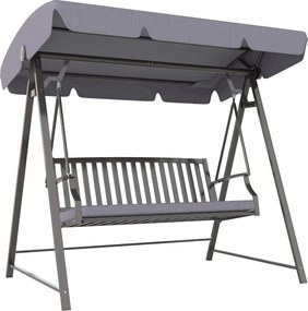 Baloiço de Jardim para 3 Pessoas Banco Baloiço com Toldo Ajustável Almofada e Estrutura de Aço 205x133x181 cm Cinzento