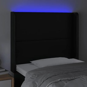 Cabeceira cama c/ LED couro artificial 103x16x118/128 cm preto