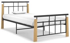 324897 vidaXL Estrutura de cama 90x200 cm metal e madeira de carvalho maciça