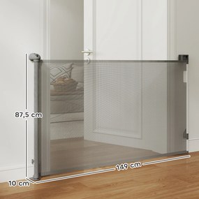 Barreira retrátil para cães, largura 149 cm, bloqueio automático - cinzenta