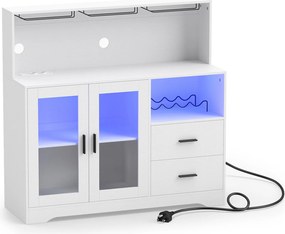Armário Bar para Sala de Jantar, 120 x 40 x 115,5 cm, Iluminação LED de 7 Cores, Branco