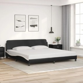 Estrutura de cama c/ cabeceira couro artificial preto e branco