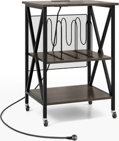 Mesa de apoio com estrutura metálica e divisórias de apoio com estação de carregamento integrada 52 x 45 x 75 cm Cinzento