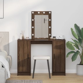 Mesa de Maquiagem vidaXL com Luzes LED Castanho Carvalho 102x33x135 cm
