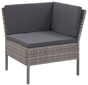 Conjunto lounge de jardim c/ almofadões 3 pcs vime PE cinzento